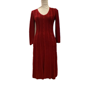 2/$18 Kasper cable knit red v neck fit and flare sweater dress